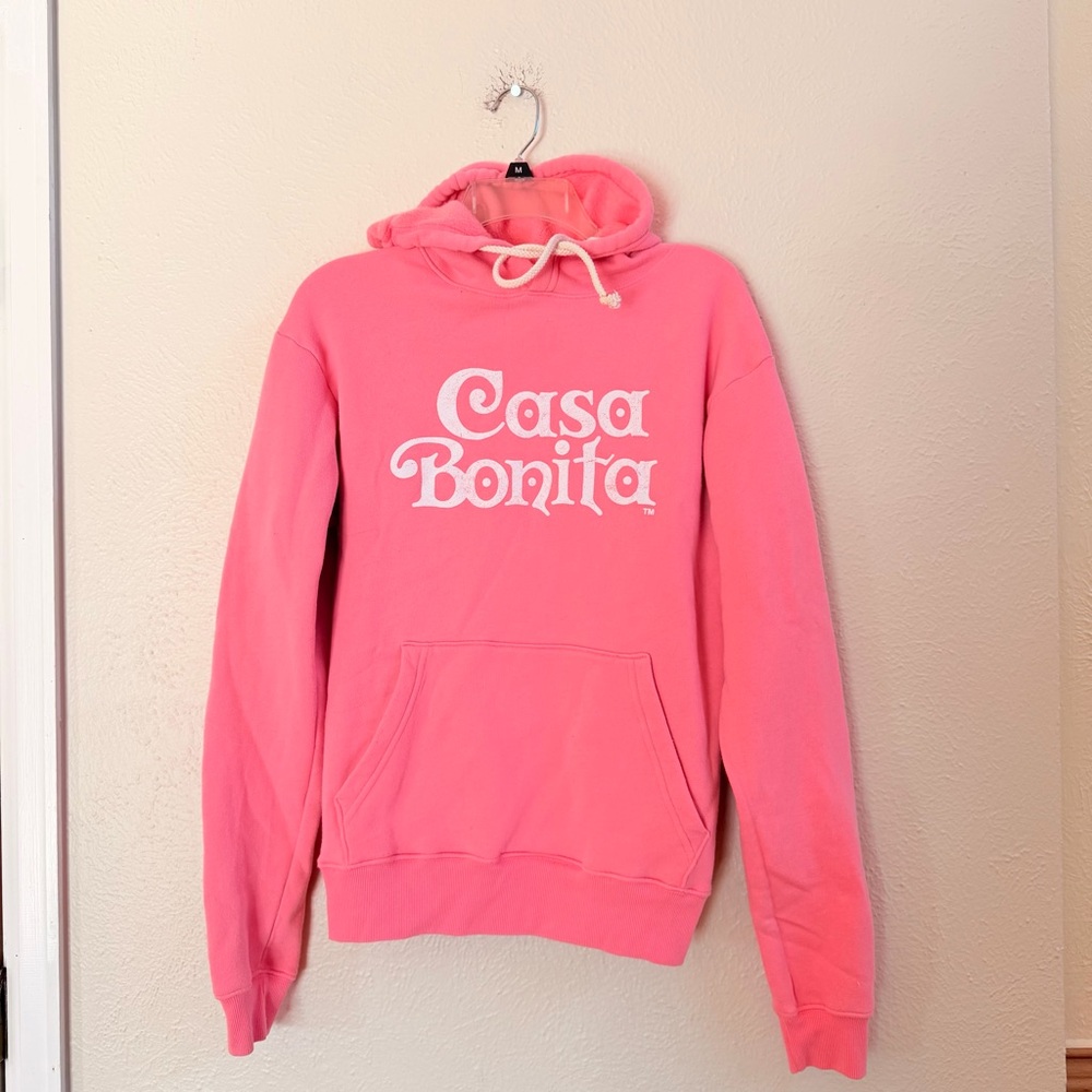 Casa Bonita pink graphic print fleece lined hoodie